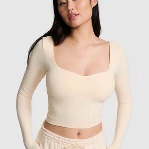 PINK Victoria's Secret Cream Ribbed Square Neck Crop Top
